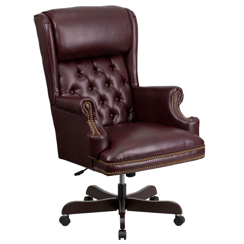 High Back Traditional Tufted LeatherSoft Executive Swivel Ergonomic Office Chair with Oversized Headrest and Nail Trim Arms