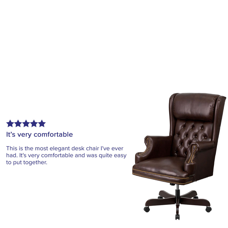 High Back Traditional Tufted LeatherSoft Executive Swivel Ergonomic Office Chair with Oversized Headrest and Nail Trim Arms