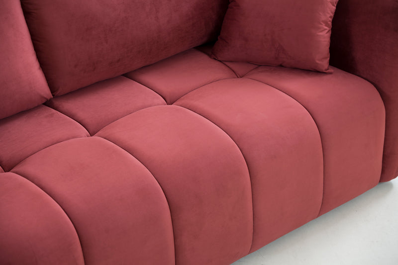 Sectional Sofa,3 seater sofa with 3 Pillows for Living Room,Velvet  for bedroom, livingroom Wine Red