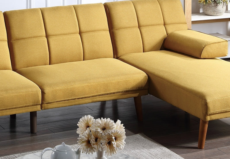 Mustard Polyfiber Adjustable Tufted Sofa Living Room Solid wood Legs Comfort Couch