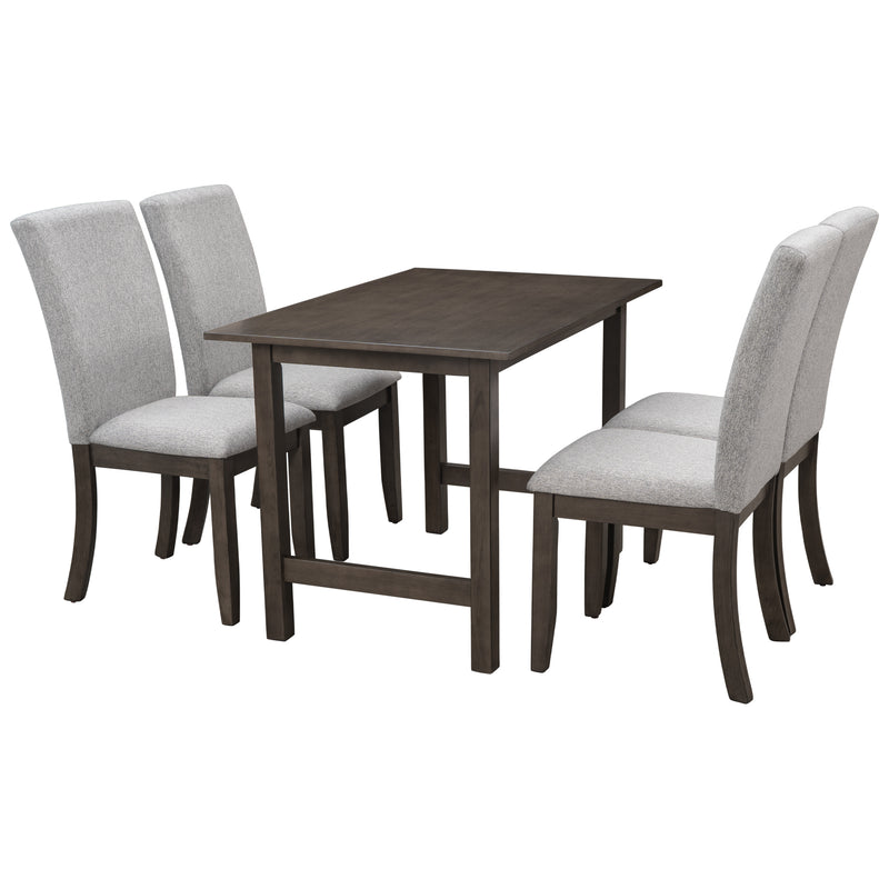 Farmhouse 5-Piece Wood Dining Table Set for 4, Kitchen Furniture Set with 4 Upholstered Dining Chairs for Small Places, Gray Table+Gray Chair