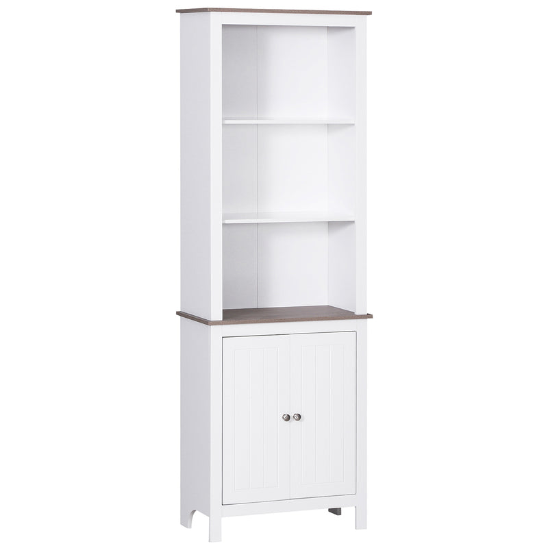 HOMCOM 69'' Freestanding Storage Cabinet, Bathroom Linen Tower, Kitchen Cupboard, Buffet Cabinet, Bookcase with Double Door 3-Tier Shelf for Home Office, White