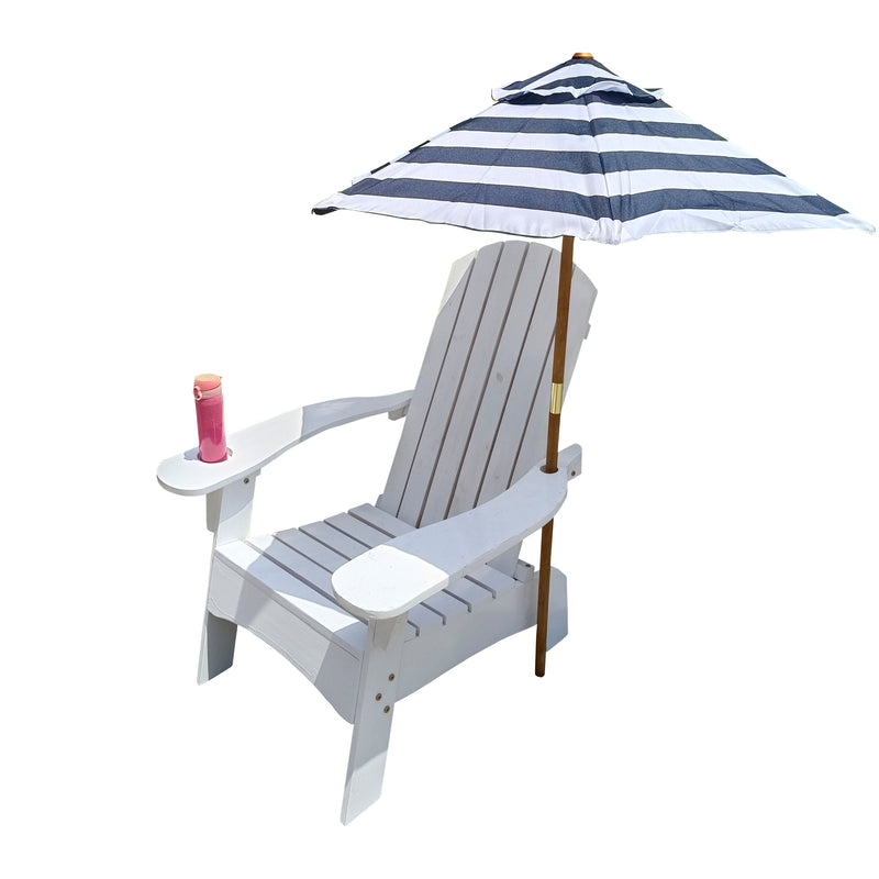 Outdoor or indoor Wood  Adirondack chair  with an hole to hold umbrella on the arm ,white