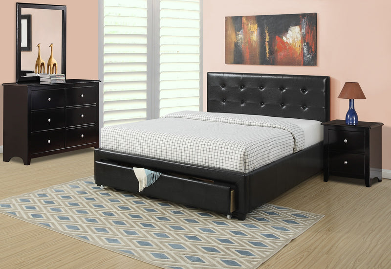 Bedroom Furniture Black Storage Under Bed Queen Size bed Faux Leather upholstered