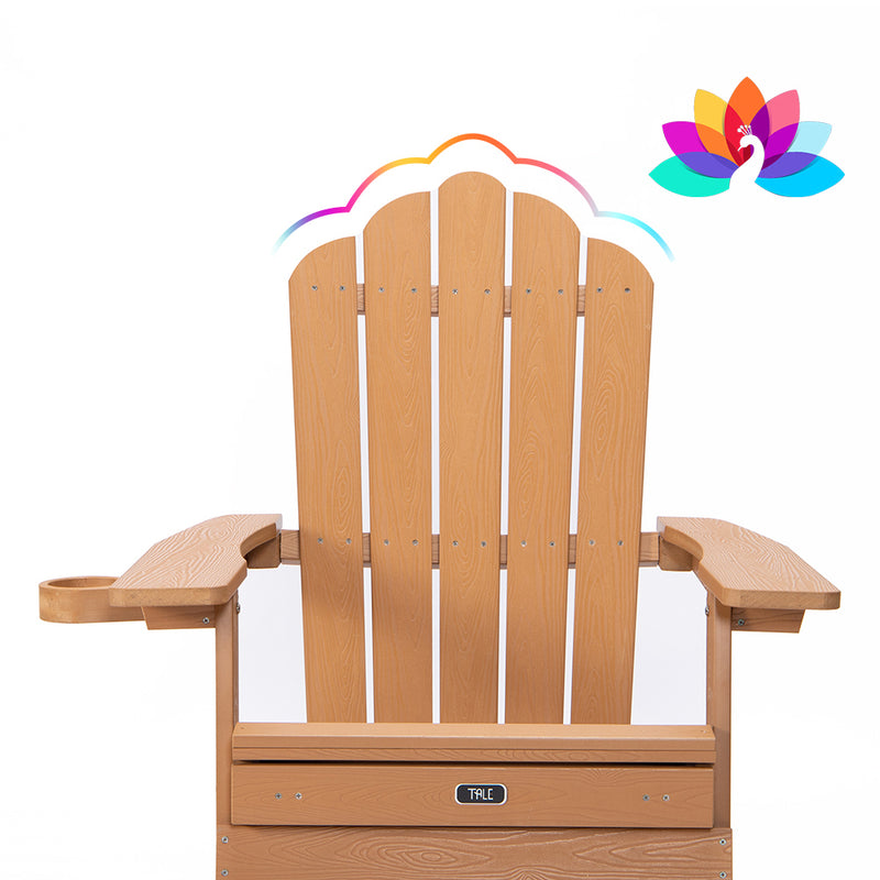 TALE Folding Adirondack Chair with Pullout Ottoman with Cup Holder, Oversized, Poly Lumber,  for Patio Deck Garden, Backyard Furniture, Easy to Install,BROWN. Banned from selling on Amazon