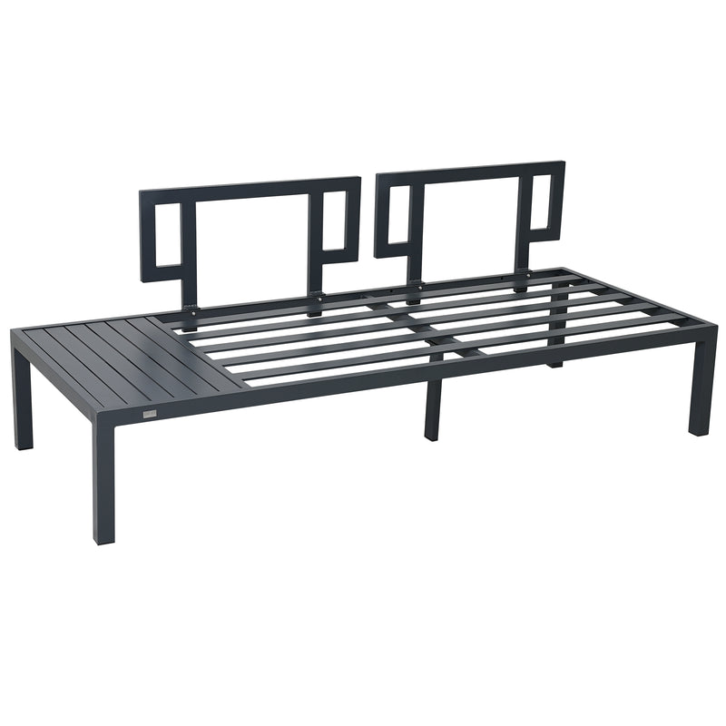 Outdoor 3-piece Aluminum Alloy Sectional Sofa Set with End Table and Coffee Table,Black Frame+Gray Cushion