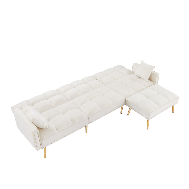 Modern Velvet Upholstered Reversible Sectional Sofa Bed , L-Shaped Couch with Movable Ottoman For Living Room.