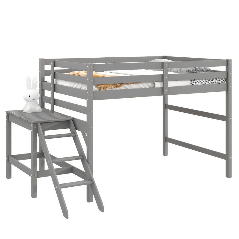 Full Loft Bed with Platform,ladder,Gray