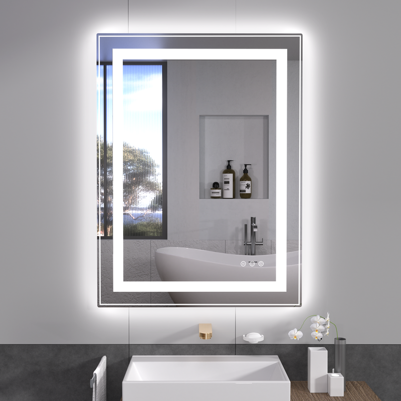 LED Mirror for Bathroom 24x32 with Lights, Anti-Fog, Dimmable, Backlit + Front Lit, Lighted Bathroom Vanity Mirror for Wall, Memory Function, Tempered Glass