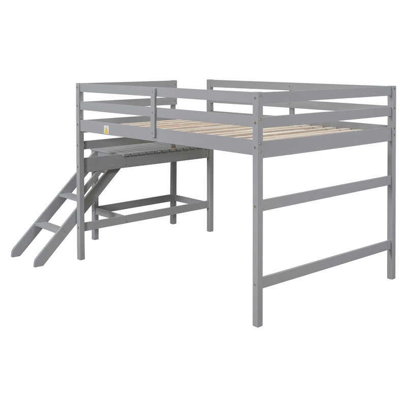 Full Loft Bed with Platform,ladder,Gray