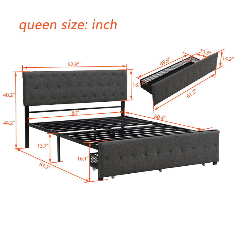 Twin Full Queen Size Storage Bed Metal Platform Bed with a Big Drawer - Beige, Gray